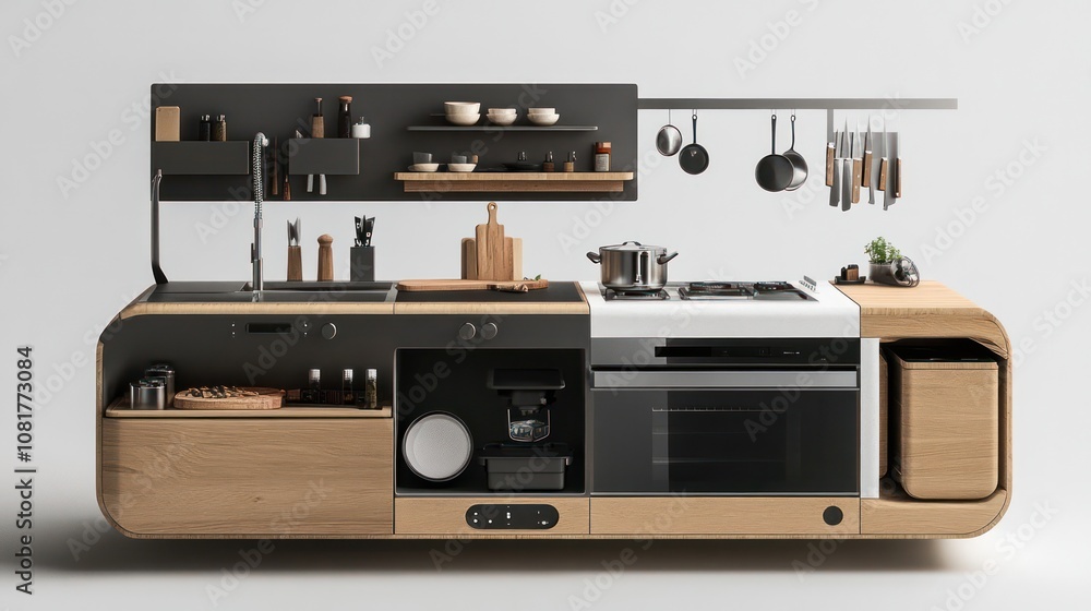 Obraz premium Modular kitchen setups with flexible appliances, designed for adaptability