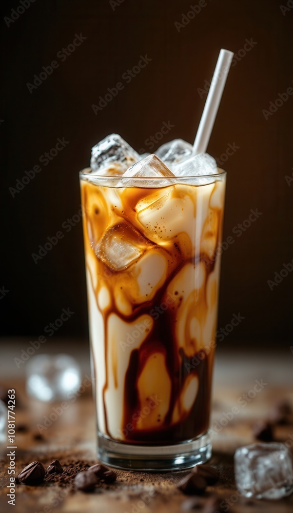 Ice cold creamy coffee swirled with chocolate and topped with ice. Ice cold creamy coffee swirled with chocolate and topped with ice.