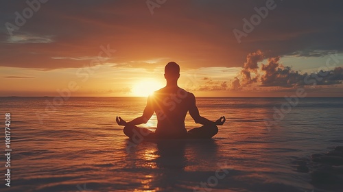 Wallpaper Mural Man in yoga pose, zen meditation at sunset  Torontodigital.ca