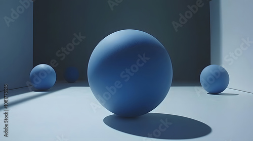 Three blue spheres in a minimalistic setting