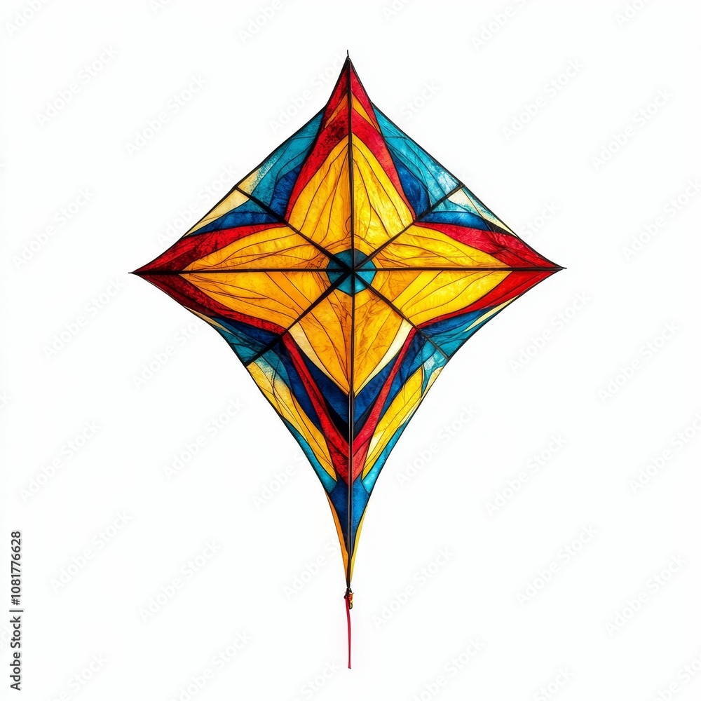 A colorful geometric kite on a white background. A colorful geometric kite on a white background.
