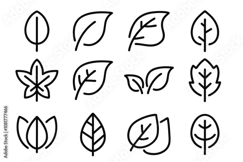 Leaves and branches outline icons pack.Vector illustration