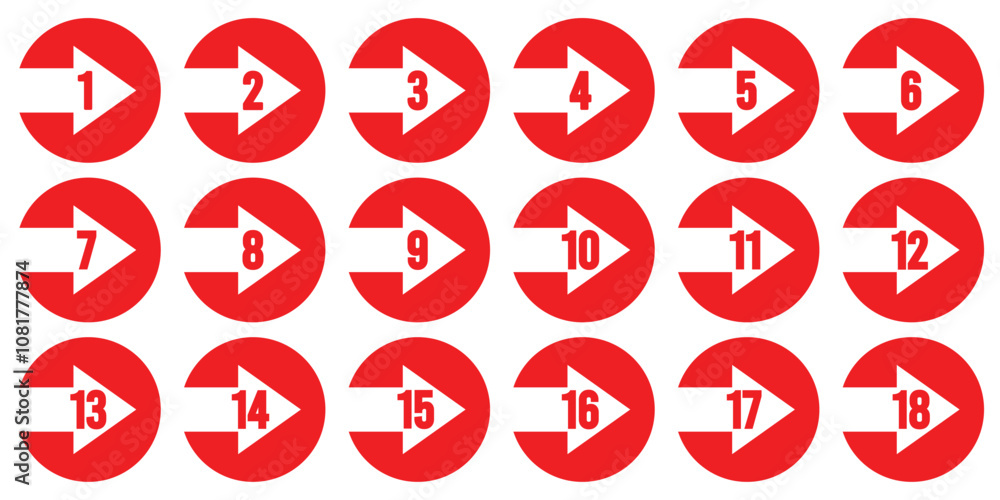 Direction number bullet points. Colorful abstract number bullet point. Direction number bullet points. Colorful abstract number bullet point.