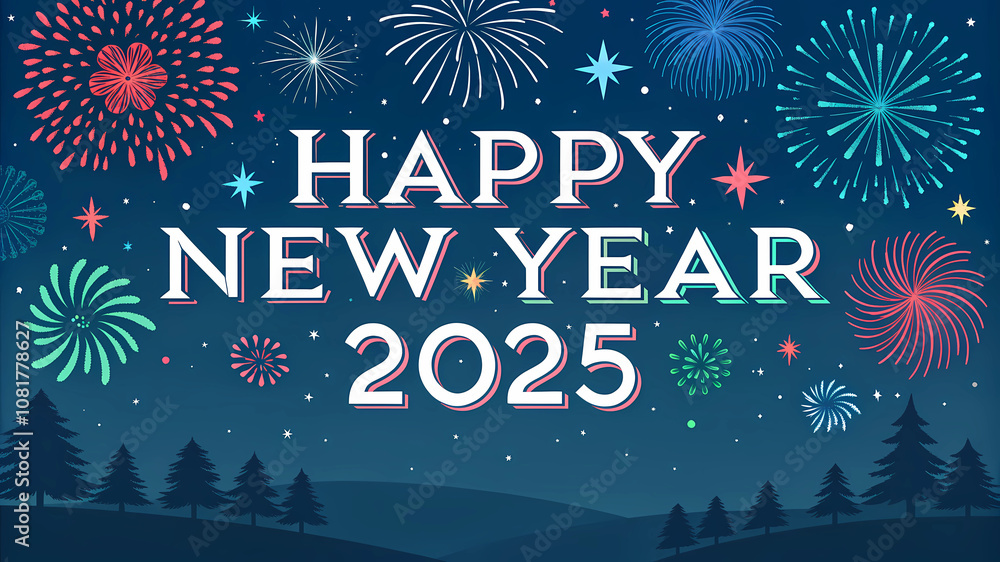 2025 Happy New Year Fireworks Celebration Greeting Card Postcard Background 2025 Happy New Year Fireworks Celebration Greeting Card Postcard Background
