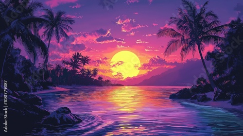 Sunset over a tropical beach.