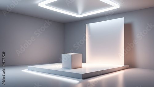 Wallpaper Mural Minimalist white studio with a podium, a backdrop and a bright square light. Torontodigital.ca