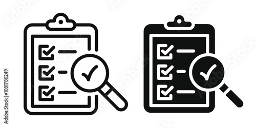 Quality Control editable stroke and solid web icon set. Vector illustration
