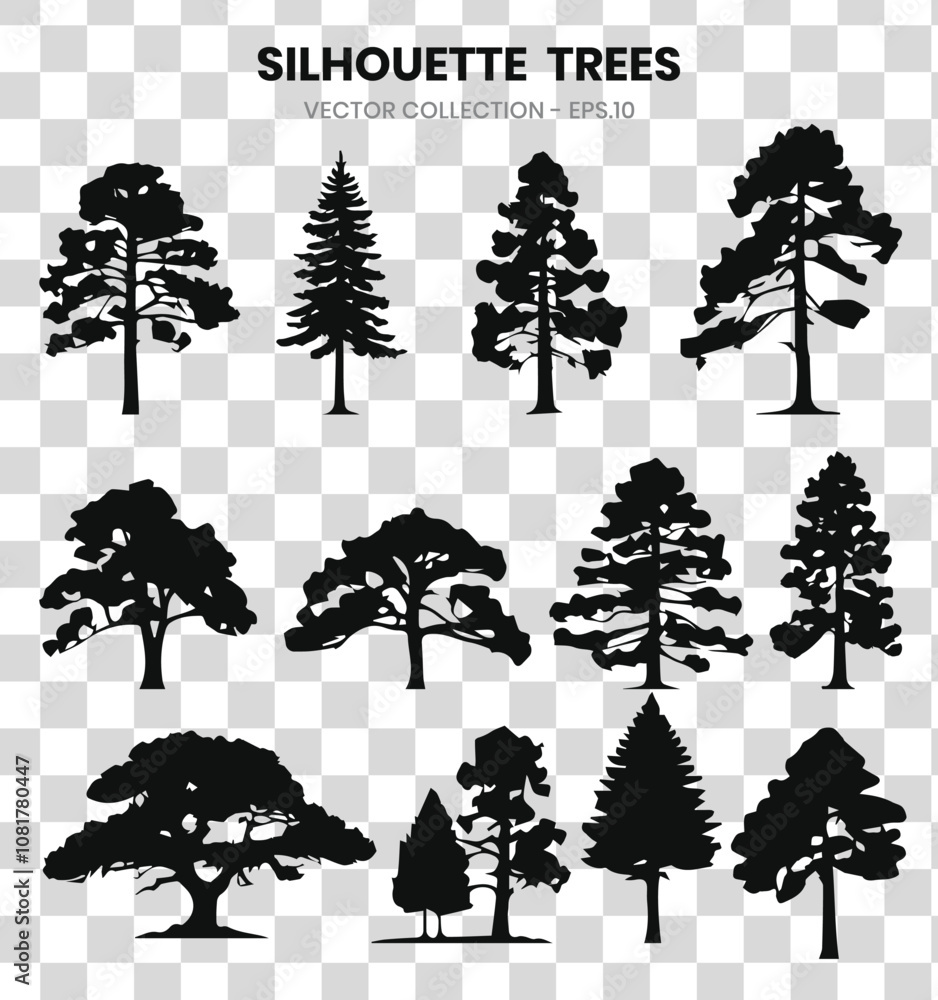 Fototapeta premium Silhouette trees collection on tranparent background.Vector illustration