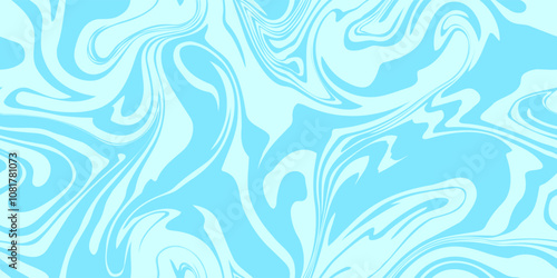 Blue marble acrylic swirl seamless pattern, water texture, watercolor marble background. 1970s trippy seamless pattern.