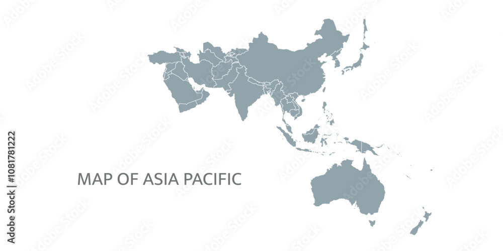 Obraz premium Detailed map of the Asia-Pacific region, highlighting countries