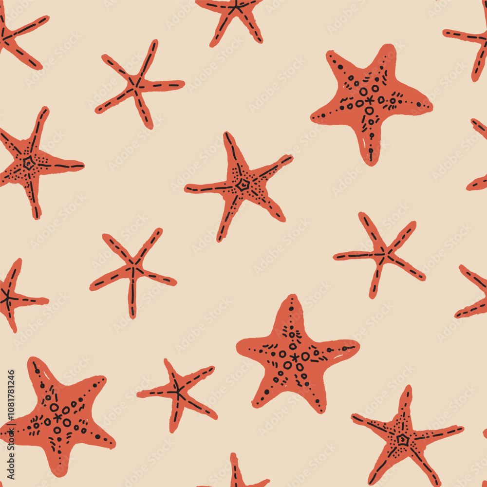 Seamless Starfish Illustration Pattern Design Seamless Starfish Illustration Pattern Design