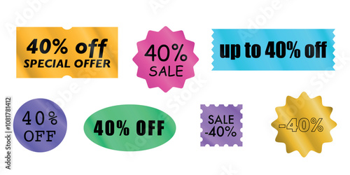 Sale tag displaying "10% off" with options for discounts up to "30%," in a ticket design style