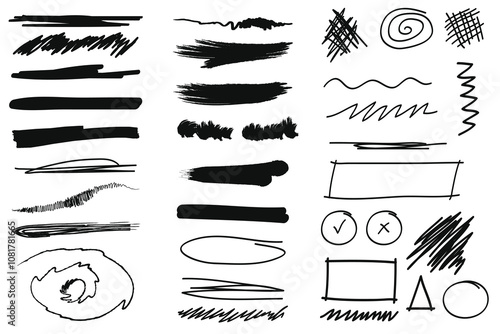 Black marker scribble collection.Hand-drawn vector illustration