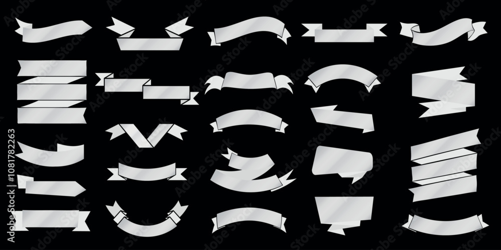 Set of Silver Badges and Glossy Ribbons Set of Silver Badges and Glossy Ribbons