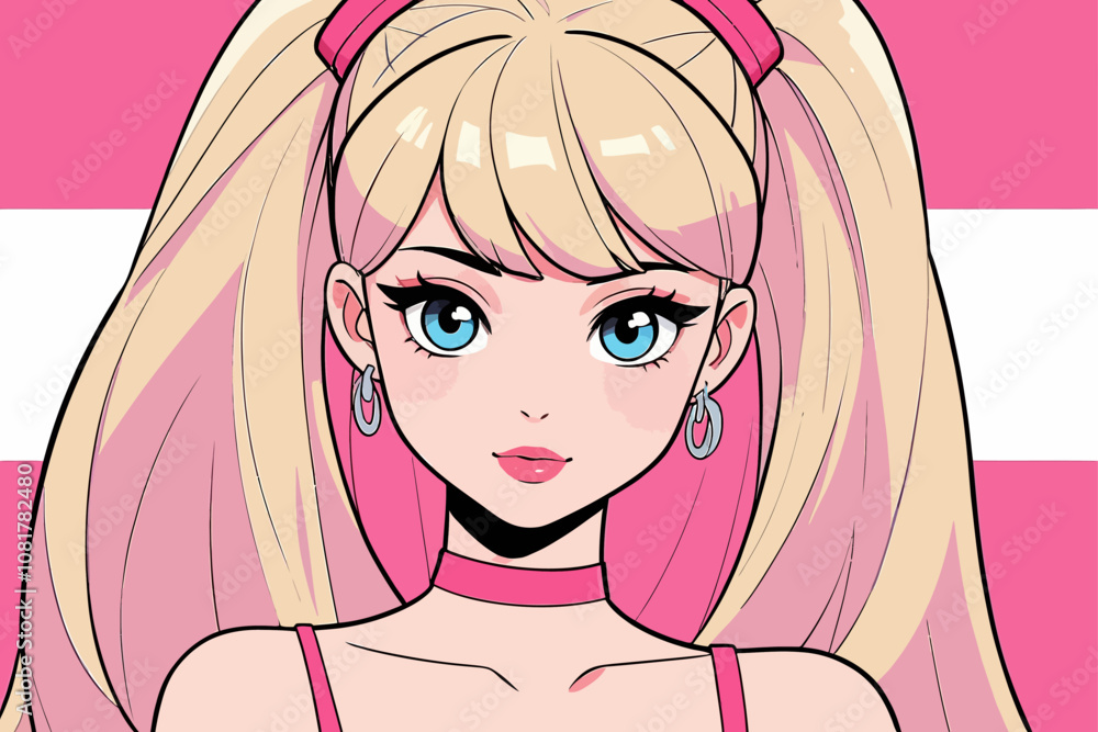 blond cartoon pink style long hair illustration blond cartoon pink style long hair illustration