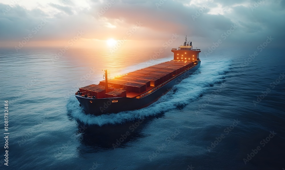 Fototapeta premium Eco-friendly energy cargo ships carrying containers designed to minimize environmental impact while transporting goods across the sea