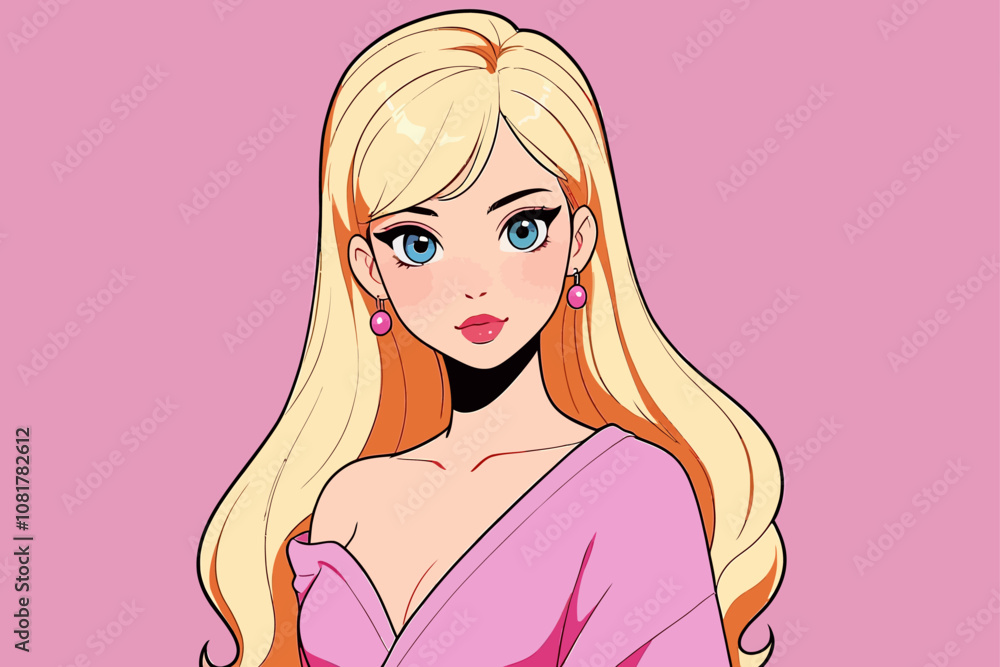 blond cartoon pink style long hair illustration blond cartoon pink style long hair illustration