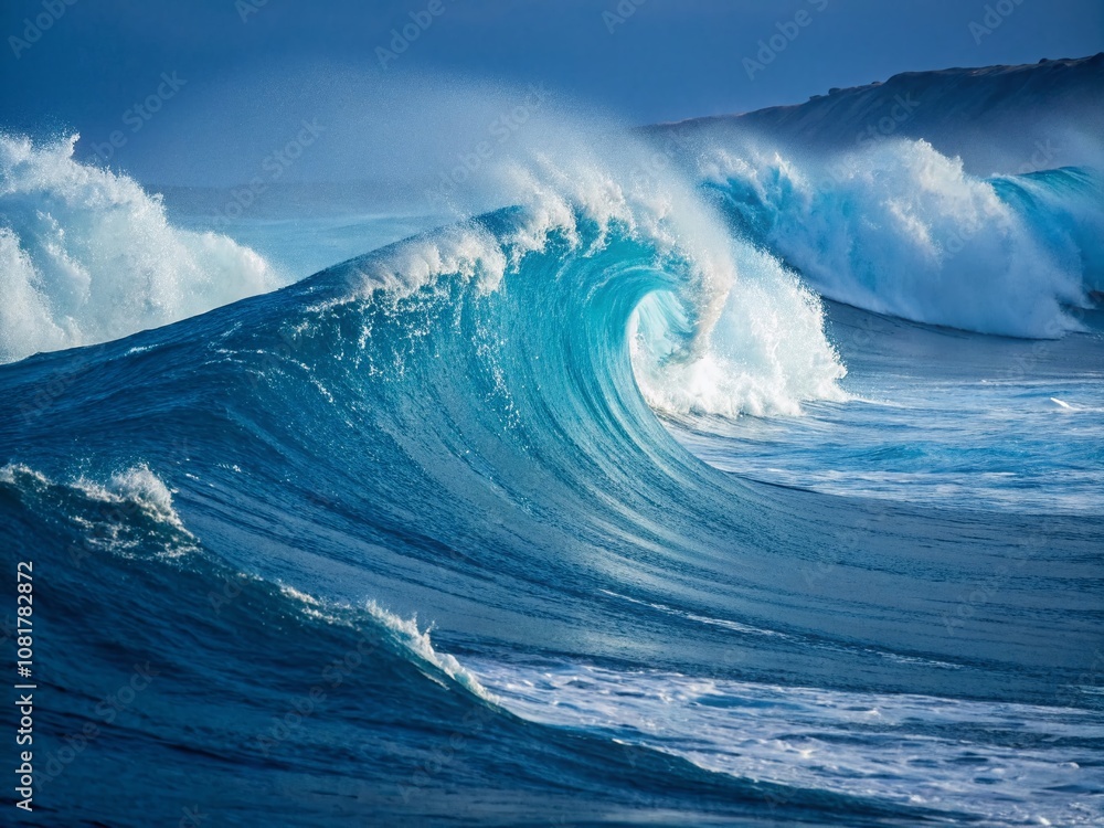 Fototapeta premium Abstract Blue Background with Wavy Lines, Dynamic Waves Illustration, Perfect for Modern Design Projects, Digital Artworks, and Creative Visuals in Low Light Photography