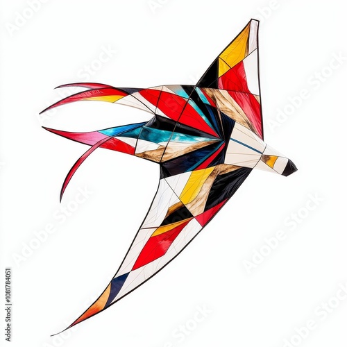 Colorful geometric kite isolated against white.