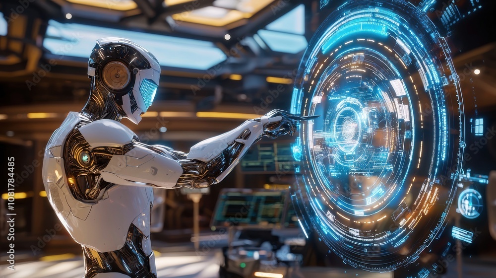 Fototapeta premium Artificial intelligence in cybersecurity high-tech control room digital interface futuristic environment close-up view data management concept
