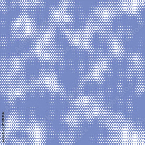 Decorative blue clouds background with blur dotted halfton effect. Stylized sky  pattern. Vector digital wallpaper