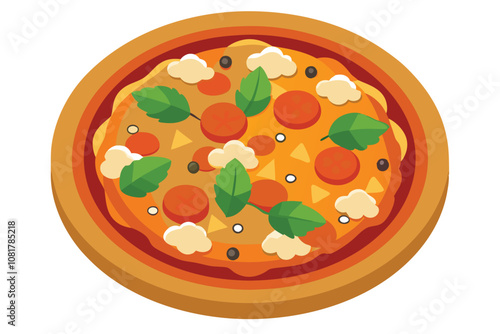 Buffalo Chicken Pizza – Top View, Isolated on White Background.