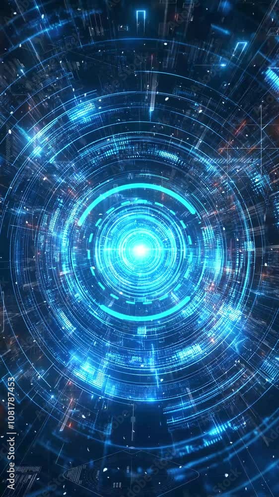 Futuristic Blue Digital Tunnel with Glowing Light Background. Seamless looping motion design. Video animation. A captivating digital tunnel with a central glowing blue light, symbolizing technology Futuristic Blue Digital Tunnel with Glowing Light Background. Seamless looping motion design. Video animation. A captivating digital tunnel with a central glowing blue light, symbolizing technology