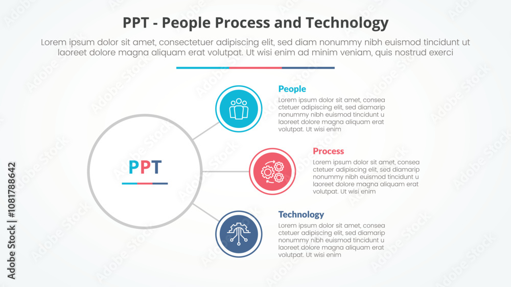 PPT framework infographic concept for slide presentation with circle link connection line network with 3 point list with flat style PPT framework infographic concept for slide presentation with circle link connection line network with 3 point list with flat style