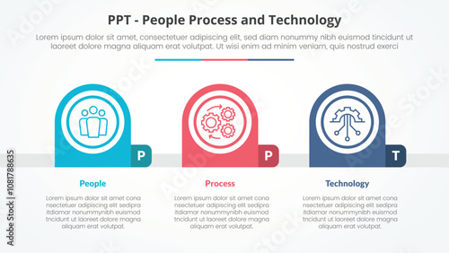 PPT framework infographic concept for slide presentation with creative round circle horizontal with 3 point list with flat style