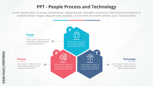 PPT framework infographic concept for slide presentation with hexagon or hexagonal shape structure with 3 point list with flat style