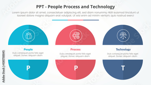 PPT framework infographic concept for slide presentation with big circle cut truncated half slice with 3 point list with flat style