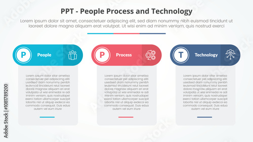 PPT framework infographic concept for slide presentation with table box and round header with 3 point list with flat style