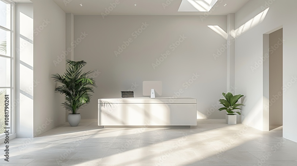 Empty minimalist office with white walls and a single desk Empty minimalist office with white walls and a single desk