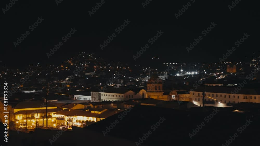 Nighttime Downtown Of Lima City In Peru. Aerial Panning Shot Nighttime Downtown Of Lima City In Peru. Aerial Panning Shot