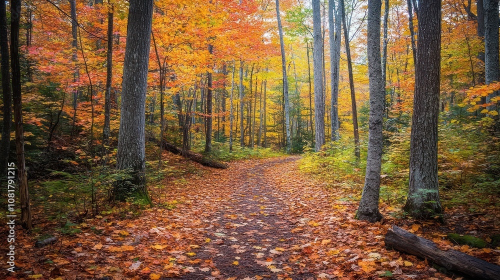 Naklejka premium A Winding Path Through a Golden Forest