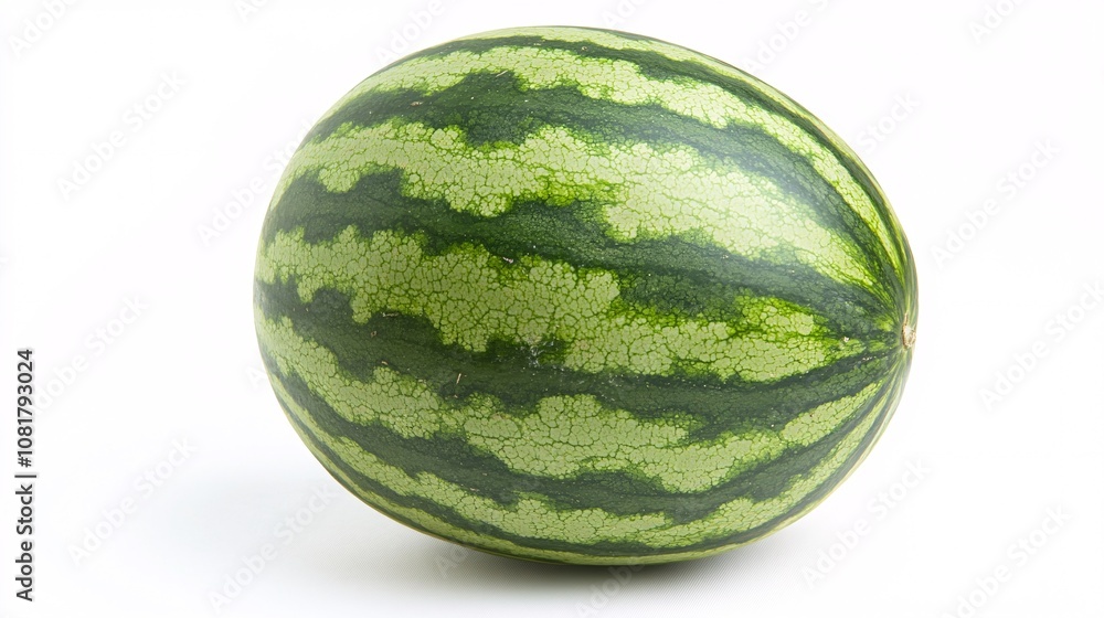 43.A large, perfectly round watermelon with a deep green rind and light green streaks, displayed against a pure white background. The fruit’s bold colors stand out in sharp contrast to the simple 43.A large, perfectly round watermelon with a deep green rind and light green streaks, displayed against a pure white background. The fruit’s bold colors stand out in sharp contrast to the simple