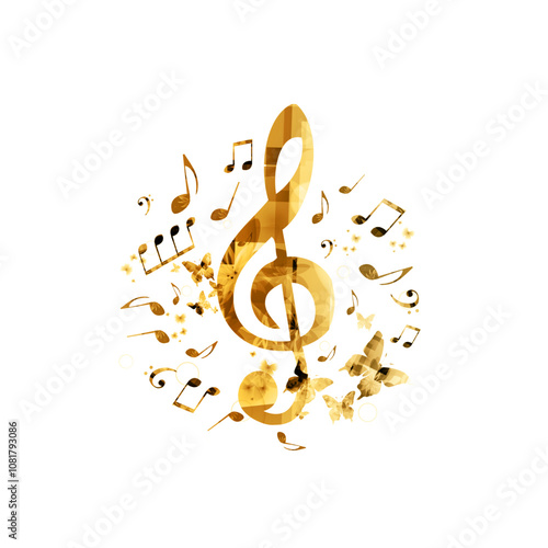 Music notes background. Colorful G-clef and music notes isolated vector illustration
