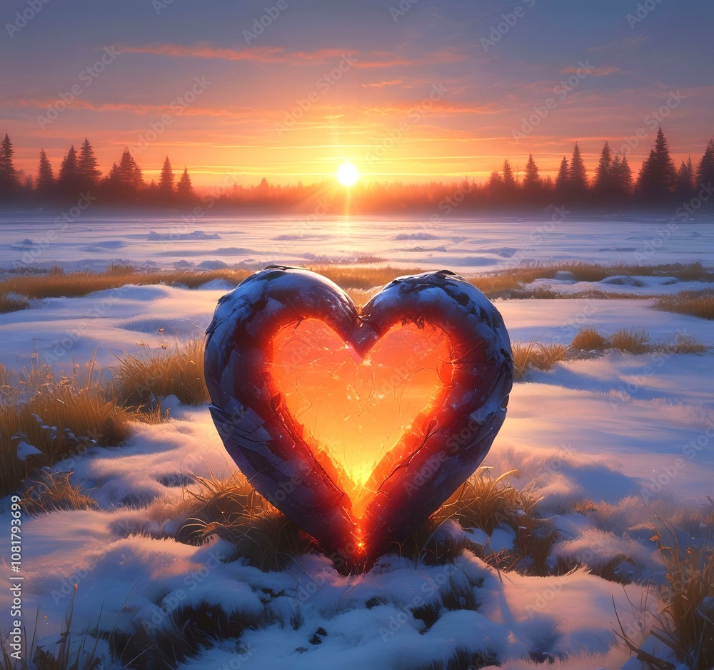 Fototapeta premium Illustration of shiny heart shape in spring time.