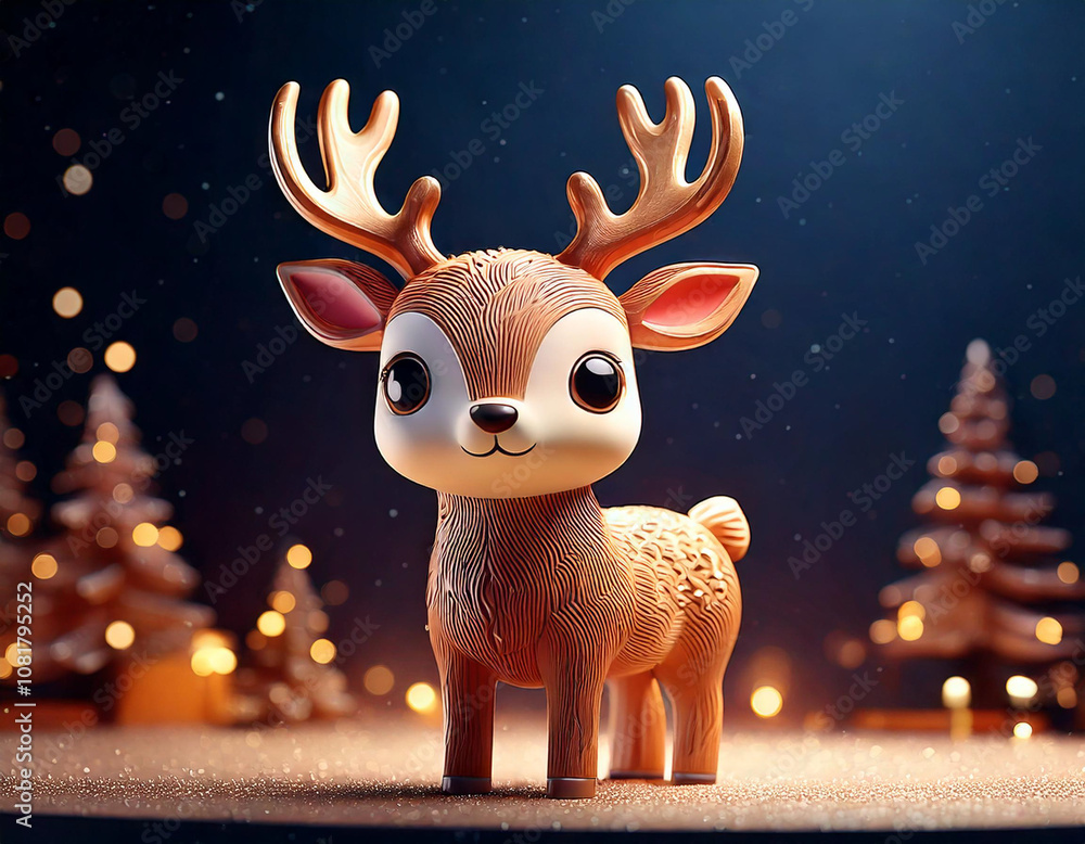 クリスマスの夜のトナカイ 3Dねんど風 クリスマスの夜のトナカイ 3Dねんど風