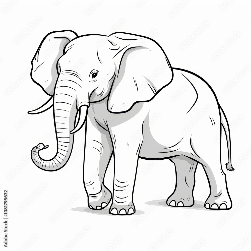 Fototapeta premium A detailed illustration of an elephant standing with its trunk up.