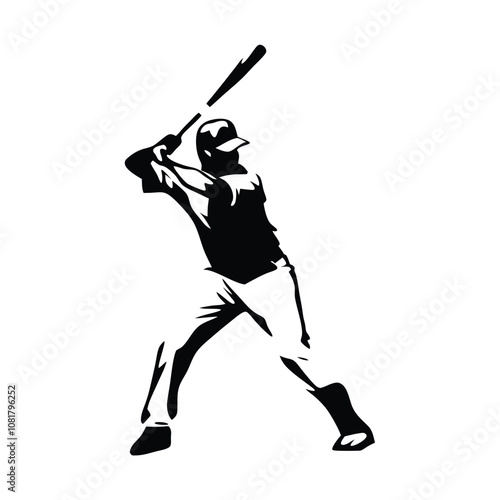 A baseball player is swinging a bat. The player is wearing a baseball cap. The player is holding the bat in his right hand