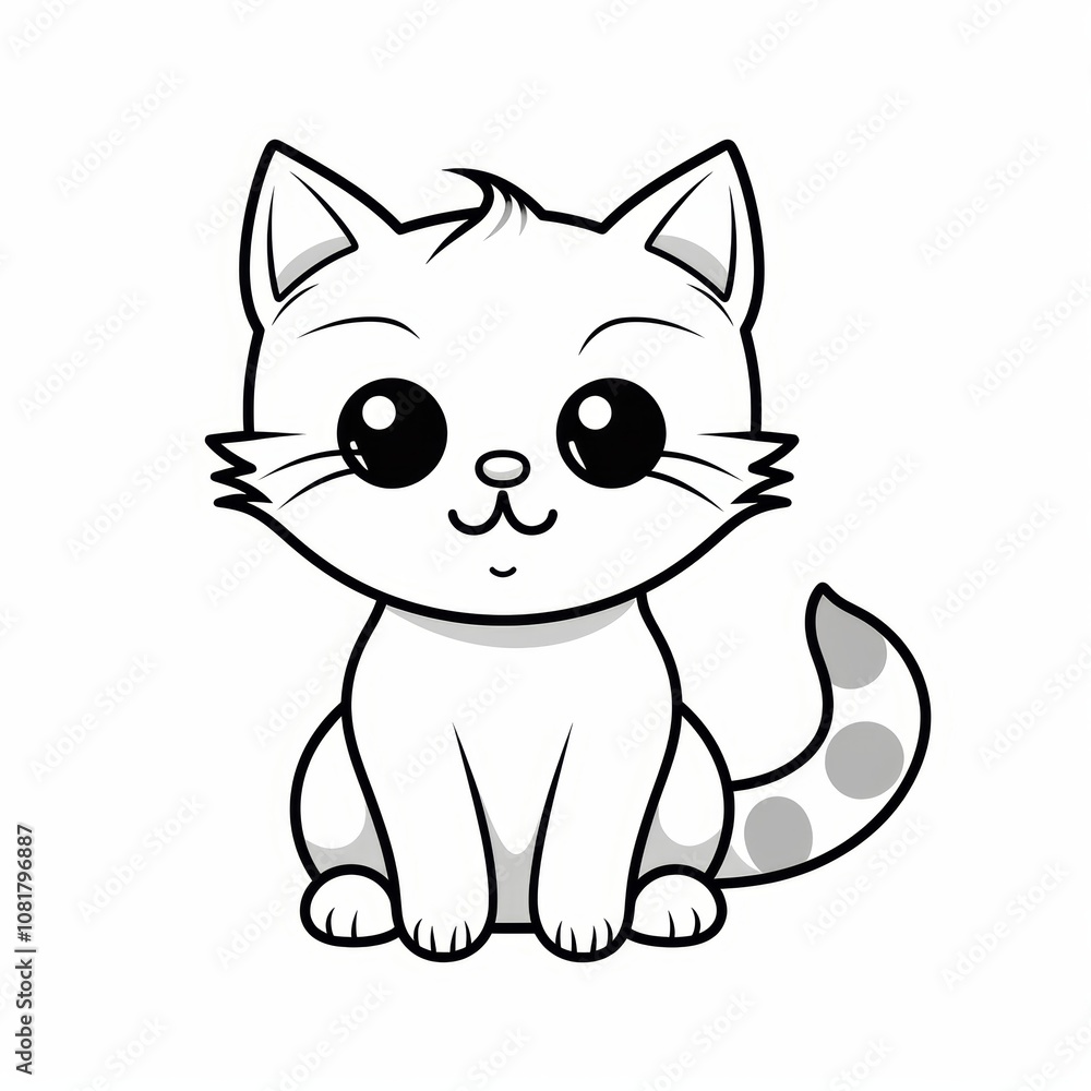 Cute cartoon cat with big eyes sitting and smiling. Cute cartoon cat with big eyes sitting and smiling.