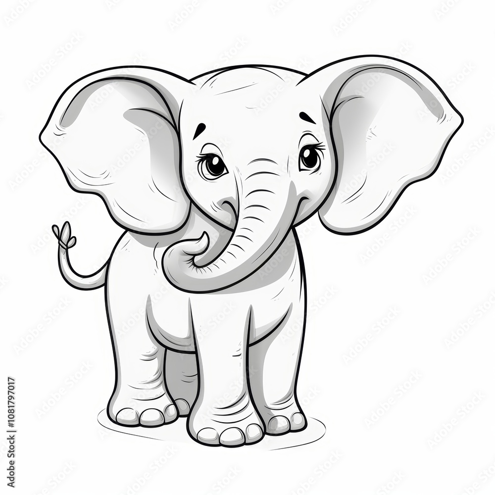Obraz premium Cute cartoon elephant with big ears and a trunk.