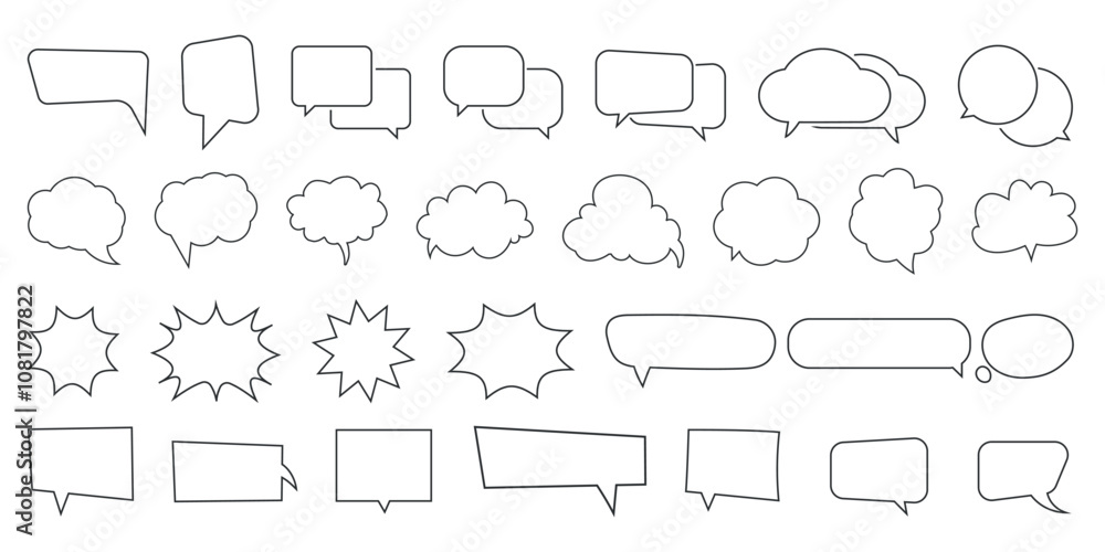 Big Set of Comic Style Chat Bubble Outline Icons Big Set of Comic Style Chat Bubble Outline Icons