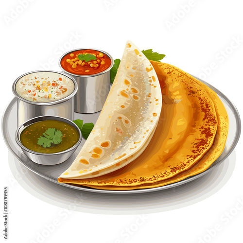 Traditional South Indian Dosa Platter with Chutneys