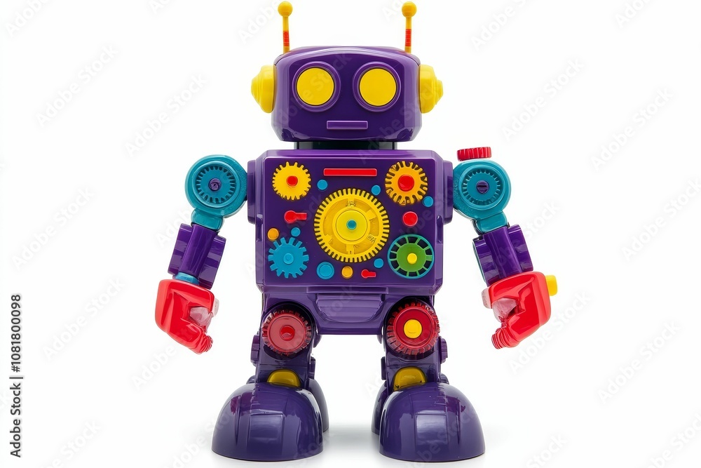 Colorful toy robot with gears and wheels. Colorful toy robot with gears and wheels.