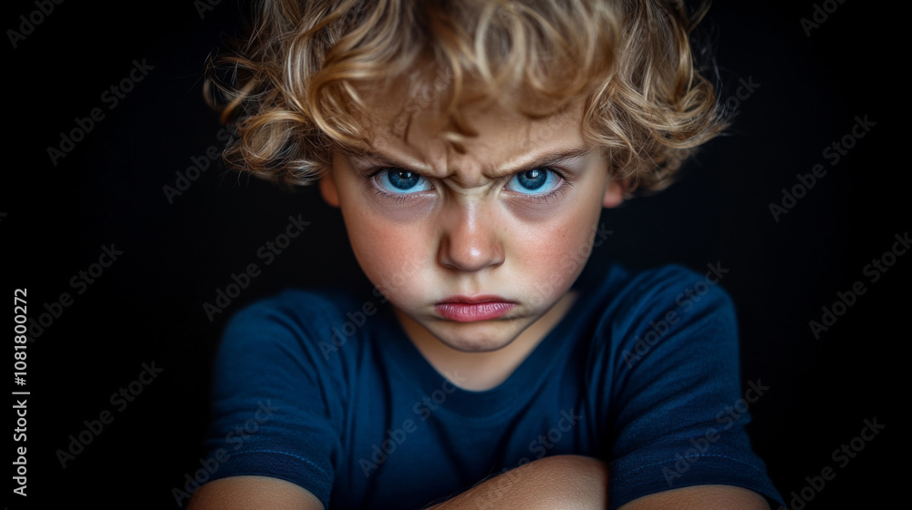 Mad child with crossed arms and angry face Mad child with crossed arms and angry face