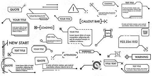 Collection of digital callouts and text boxes in various styles. Labels for highlighting information and UI elements.