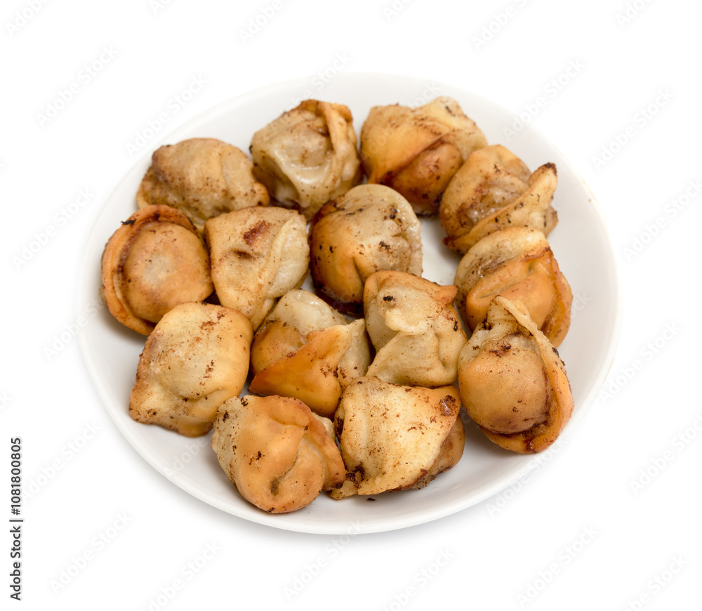 fried dumplings in a plate on a white background fried dumplings in a plate on a white background