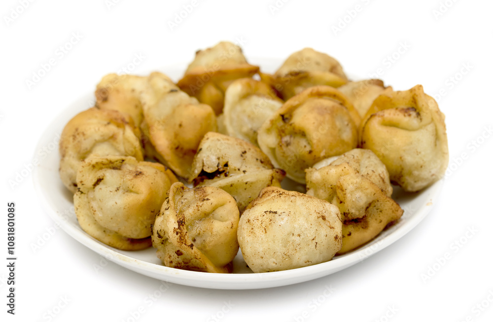fried dumplings in a plate on a white background fried dumplings in a plate on a white background